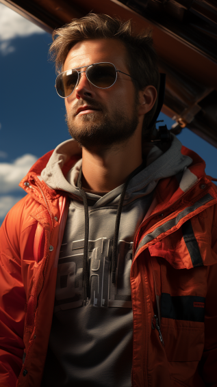 An angler under the sun, with the clothing visibly deflecting sun rays, perhaps with a subtle UPF label and a shield icon.