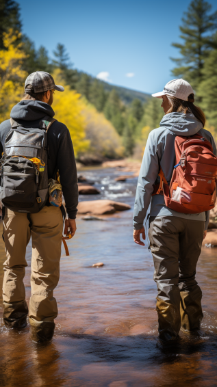 Two side-by-side images: one showing an angler splashed by water and the next showing them comfortably dry, thanks to the quick-drying material.