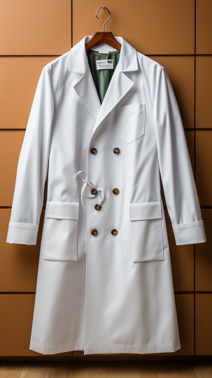 A white coat revealing visible stains, emphasizing the practical aspect of easily spotting impurities