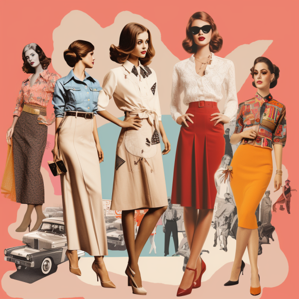 A collage showcasing various iconic retro fashion styles from different decades, highlighting the diversity and charm of bygone eras