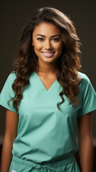 A modern nurse, wearing practical, comfortable scrubs, possibly in a cheerful pattern, embodying the blend of professionalism and approachability prevalent in contemporary healthcare settings.-Nurses' Costumes

