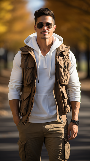 Layered perfection: Military vests and casual basics.