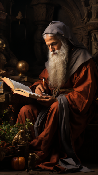 A medieval scholar in a flowing robe
