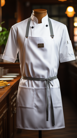 A chef's apron, typically white, is another protective layer against spills and burns