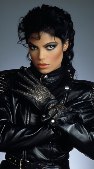 Iconic 80s celebrities, such as Madonna and Michael Jackson, showcasing their signature styles – lace gloves, military jackets, and bold accessories, influencing the fashion trends of the era.