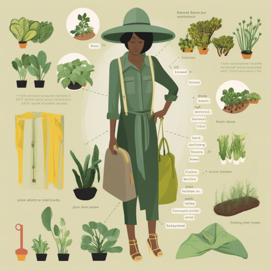 Infographics highlighting the sustainable aspects of fashionable gardening wear, such as materials used and ethical production practices.