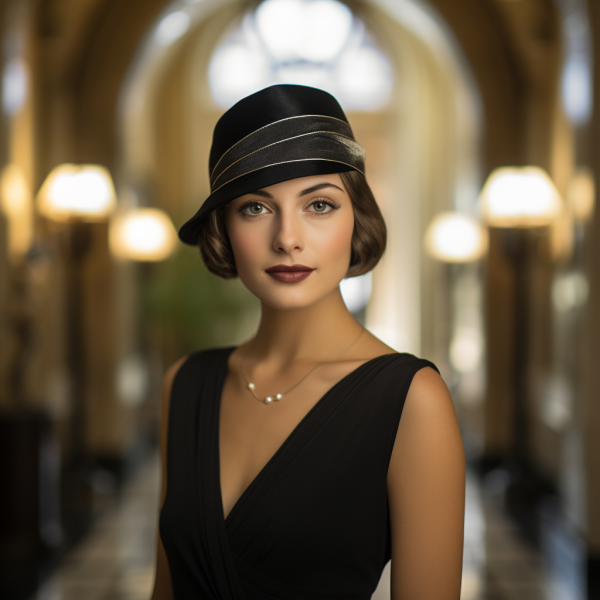  A stylish woman of the 1920s wearing a cloche hat, showcasing elegance and grace.